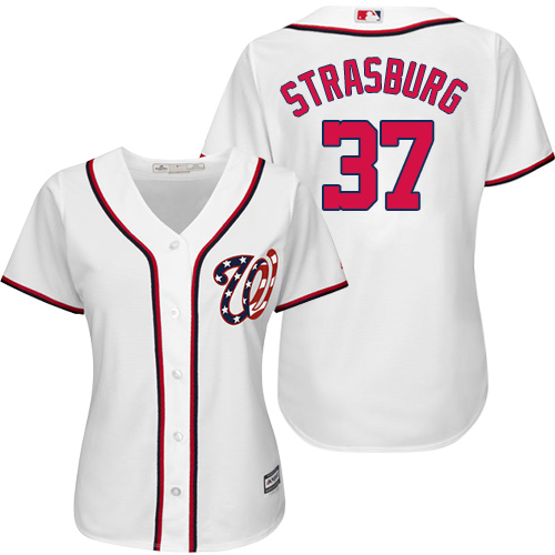 Nationals #37 Stephen Strasburg White Women's Fashion Stitched MLB Jersey - Click Image to Close